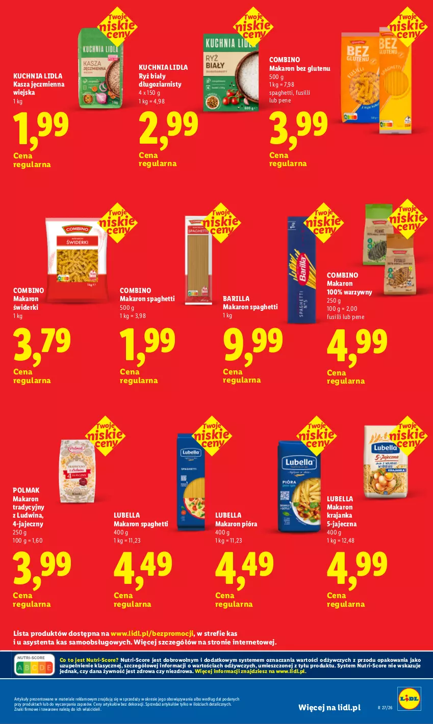 Gazetka promocyjna Lidl - Rewolucja cenowa! - ważna 21.08 do 30.09.2026 - strona 21 - produkty: Barilla, Bell, Bella, Kasza, Kasza jęczmienna, Kuchnia, Lubella, Makaron, Olma, Ryż, Ryż biały, Spaghetti