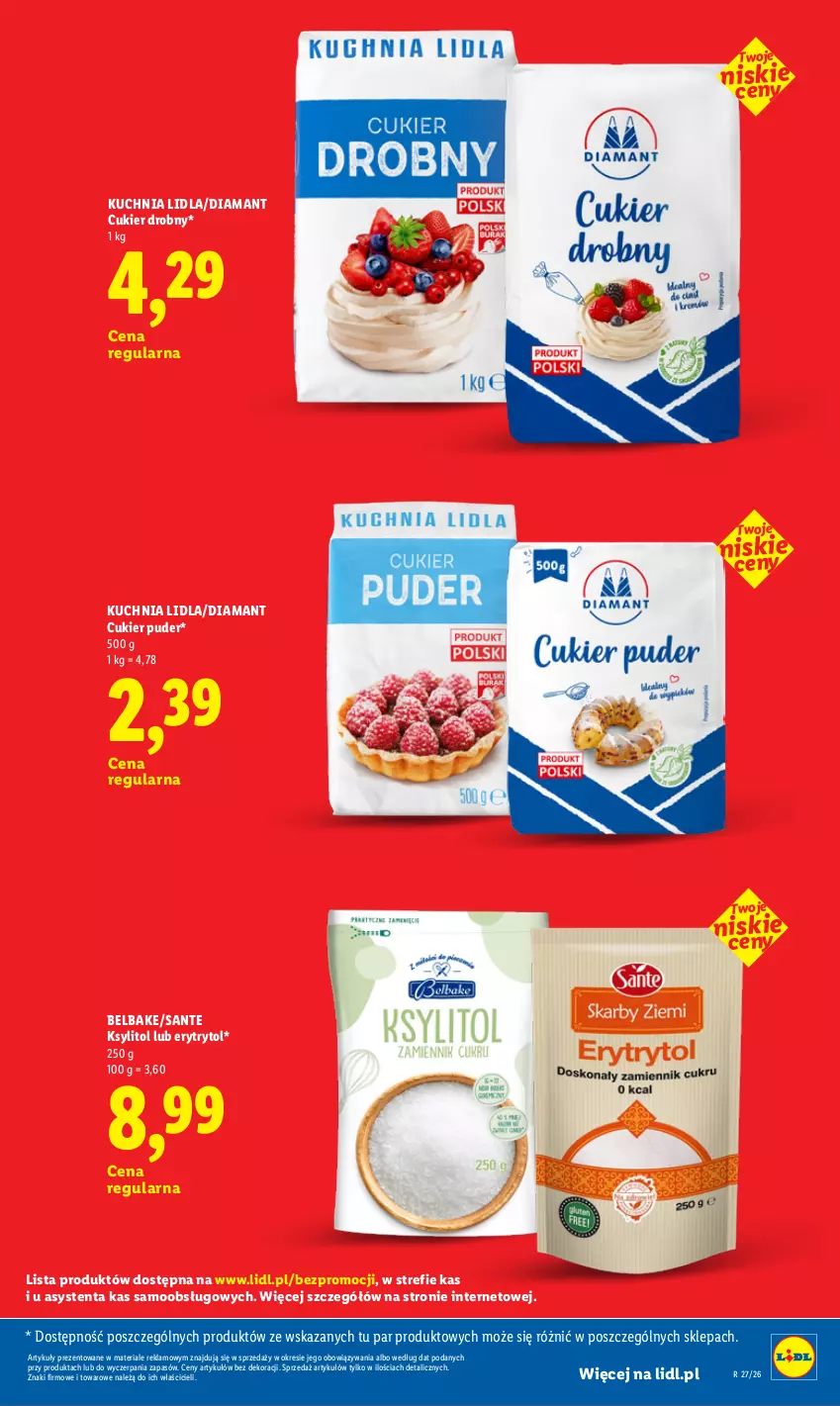 Gazetka promocyjna Lidl - Rewolucja cenowa! - ważna 21.08 do 30.09.2026 - strona 23 - produkty: Cukier, Cukier puder, Diamant, Ksylitol, Kuchnia, Puder, Sante