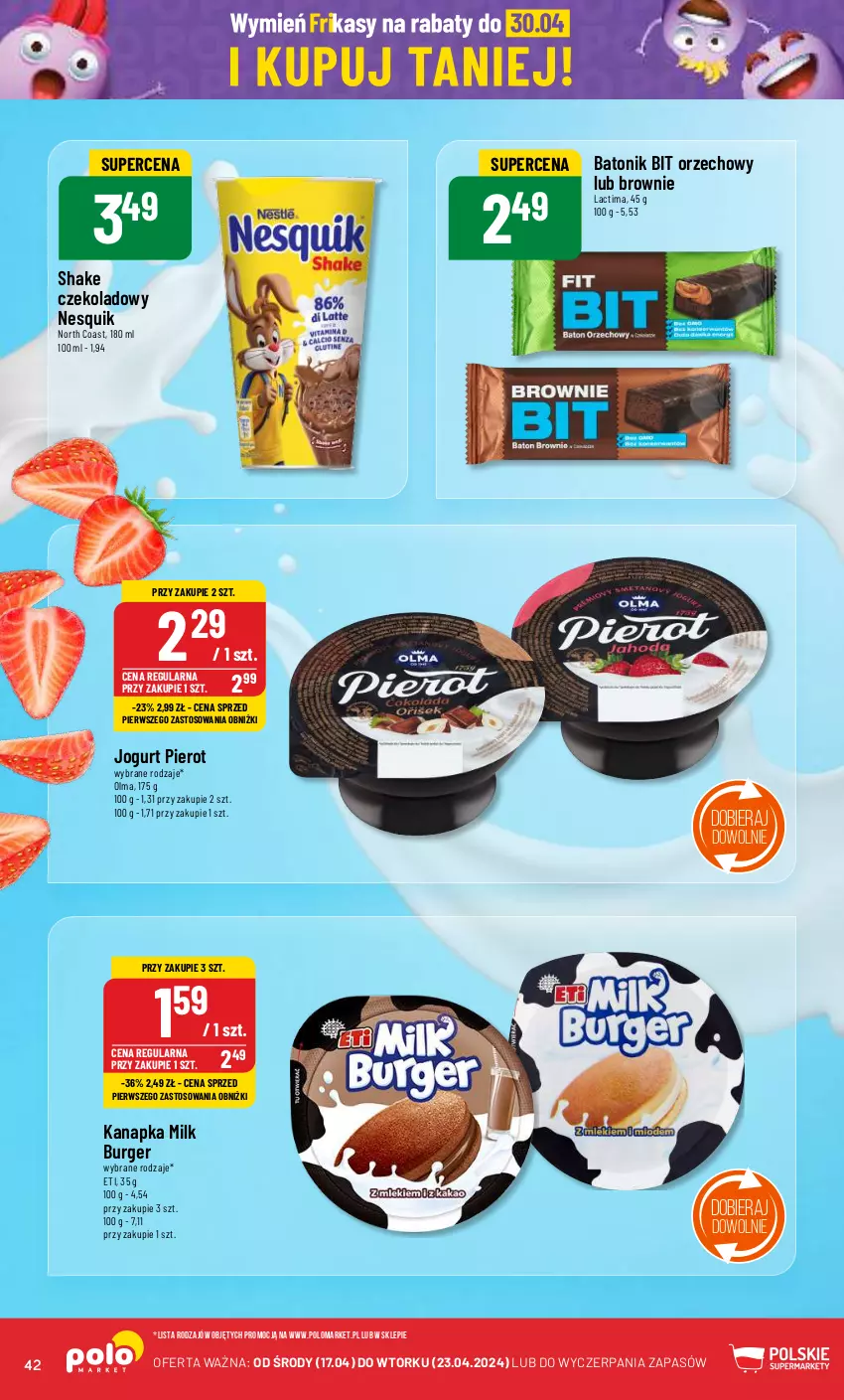 Gazetka promocyjna PoloMarket - Gazetka pomocyjna - ważna 17.04 do 23.04.2024 - strona 42 - produkty: Baton, Brownie, Burger, Jogurt, Nesquik, Olma, Tonik