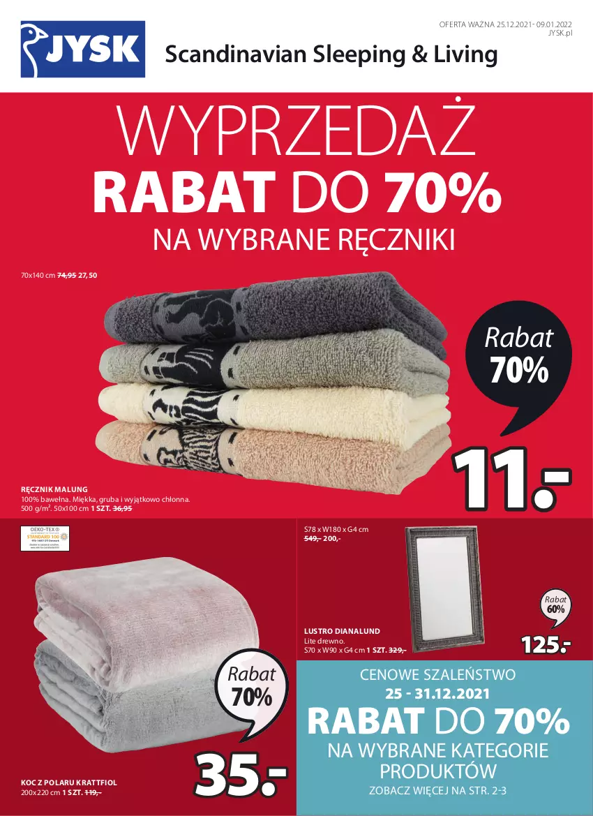 Gazetka promocyjna Jysk - Oferta tygodnia - ważna 25.12.2021 do 09.01.2022 - strona 2 - produkty: Koc, Lustro, Ręcznik, Szal, Wełna