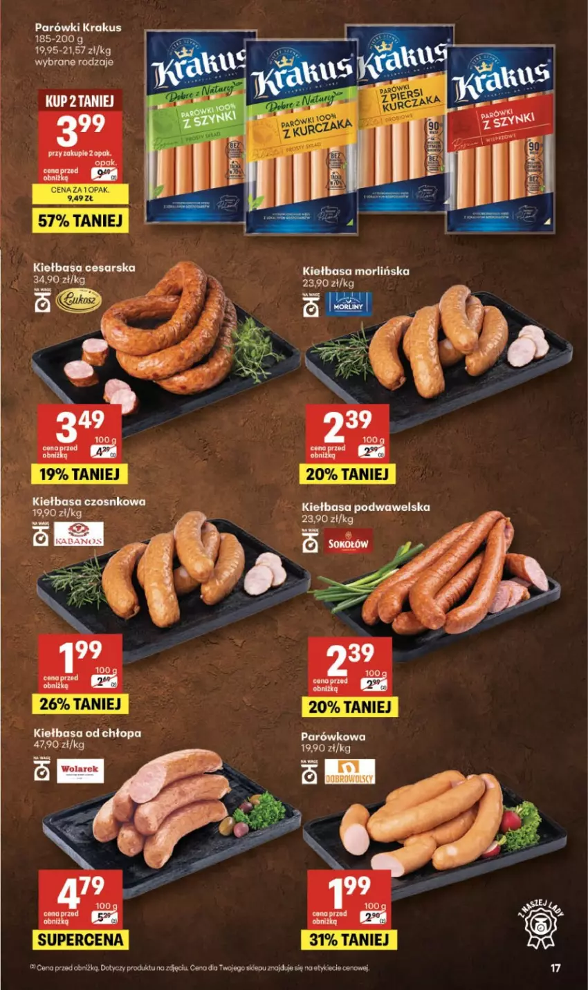 Gazetka promocyjna Delikatesy Centrum - Franczyza DC18 Czwartek - ważna 30.04 do 06.05.2026 - strona 17 - produkty: Kiełbasa, Kiełbasa podwawelska, Krakus, Parówki, Wawel
