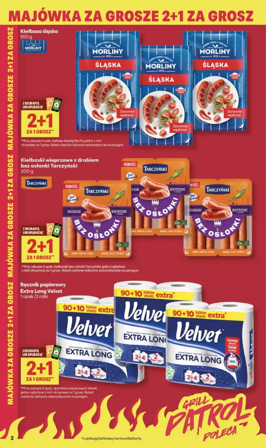 Gazetka promocyjna Delikatesy Centrum - Franczyza DC18 Czwartek - ważna 30.04 do 06.05.2026 - strona 2 - produkty: Kiełbasa, Kiełbasa śląska, Koc, Morliny, Papier, Ręcznik, Rolki, Rum, Tarczyński, Velvet