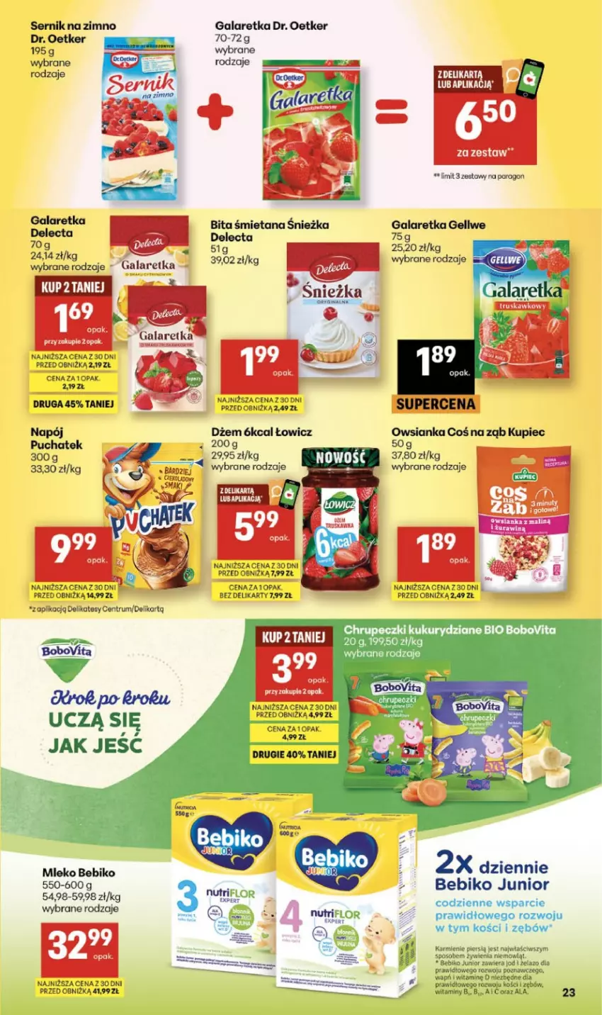 Gazetka promocyjna Delikatesy Centrum - Franczyza DC18 Czwartek - ważna 30.04 do 06.05.2026 - strona 23 - produkty: Bebiko, BoboVita, Dr. Oetker, Dżem, Gala, Galaretka, Karmi, Mleko, Napój, Olej, Rum, Ser, Sok
