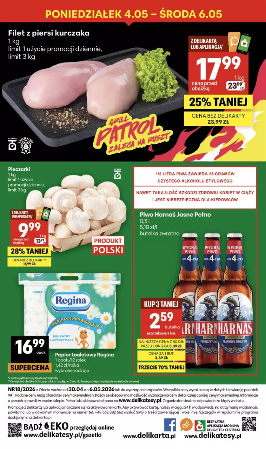 Gazetka promocyjna Delikatesy Centrum - Franczyza DC18 Czwartek - ważna 30.04 do 06.05.2026 - strona 40 - produkty: Filet z piersi kurczaka, Gin, Gra, Harnaś, Kurczak, Mobil, Piec, Piwa, Piwo, Rum