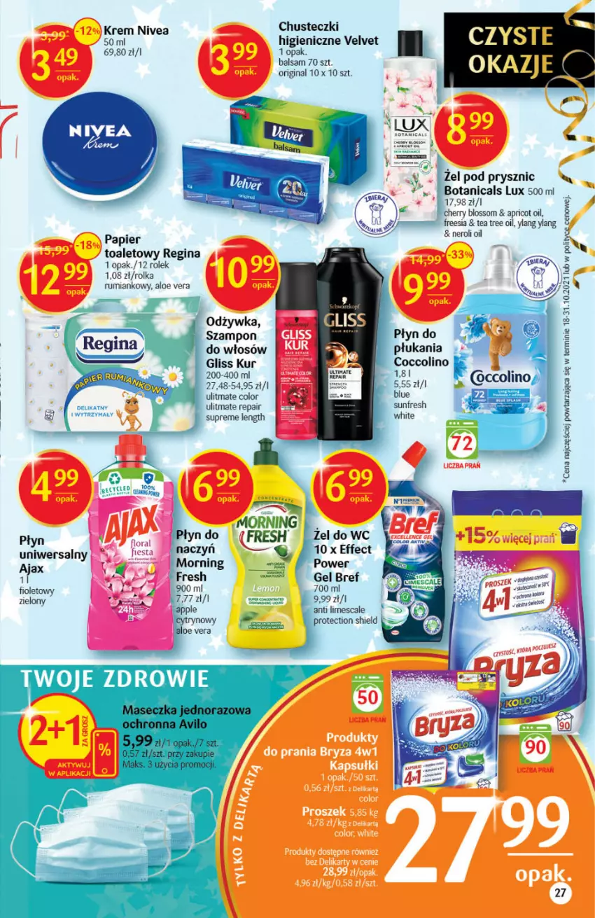 Gazetka promocyjna Delikatesy Centrum - Gazetka DC51 n. fresh - ważna 27.12.2021 do 03.01.2022 - strona 27 - produkty: Ajax, Aloe vera, Bref, Chusteczki, Coccolino, Gin, Gliss Kur, Odżywka, Papier, Płyn do płukania, Rum, Rura, Szampon, Tea tree, Velvet