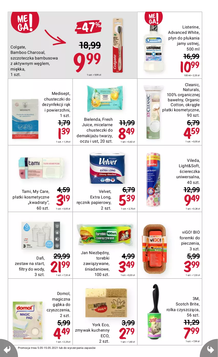 Gazetka promocyjna Rossmann - Maj - ważna 05.05 do 15.05.2021 - strona 11 - produkty: Bielenda, Brit, Chusteczki, Cleanic, Colgate, Danio, Domol, Foremki, Jan Niezbędny, LG, Listerine, Makijaż, Papier, Piec, Płatki kosmetyczne, Płyn do płukania, Płyn do płukania jamy ustnej, Ręcznik, Szczoteczka, Velvet, Vileda