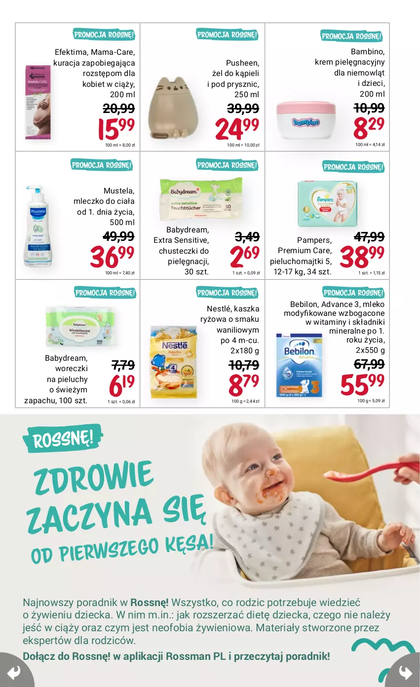 Gazetka promocyjna Rossmann - Maj - ważna 05.05 do 15.05.2021 - strona 15 - produkty: Babydream, Chusteczki, Dzieci, Majtki, Mleczko, Mleczko do ciała, Mleko, Mleko modyfikowane, Mus, Mustela, Nestlé, Pampers, Pieluchomajtki, Pieluchy, Por, Ryż, Zdrowie