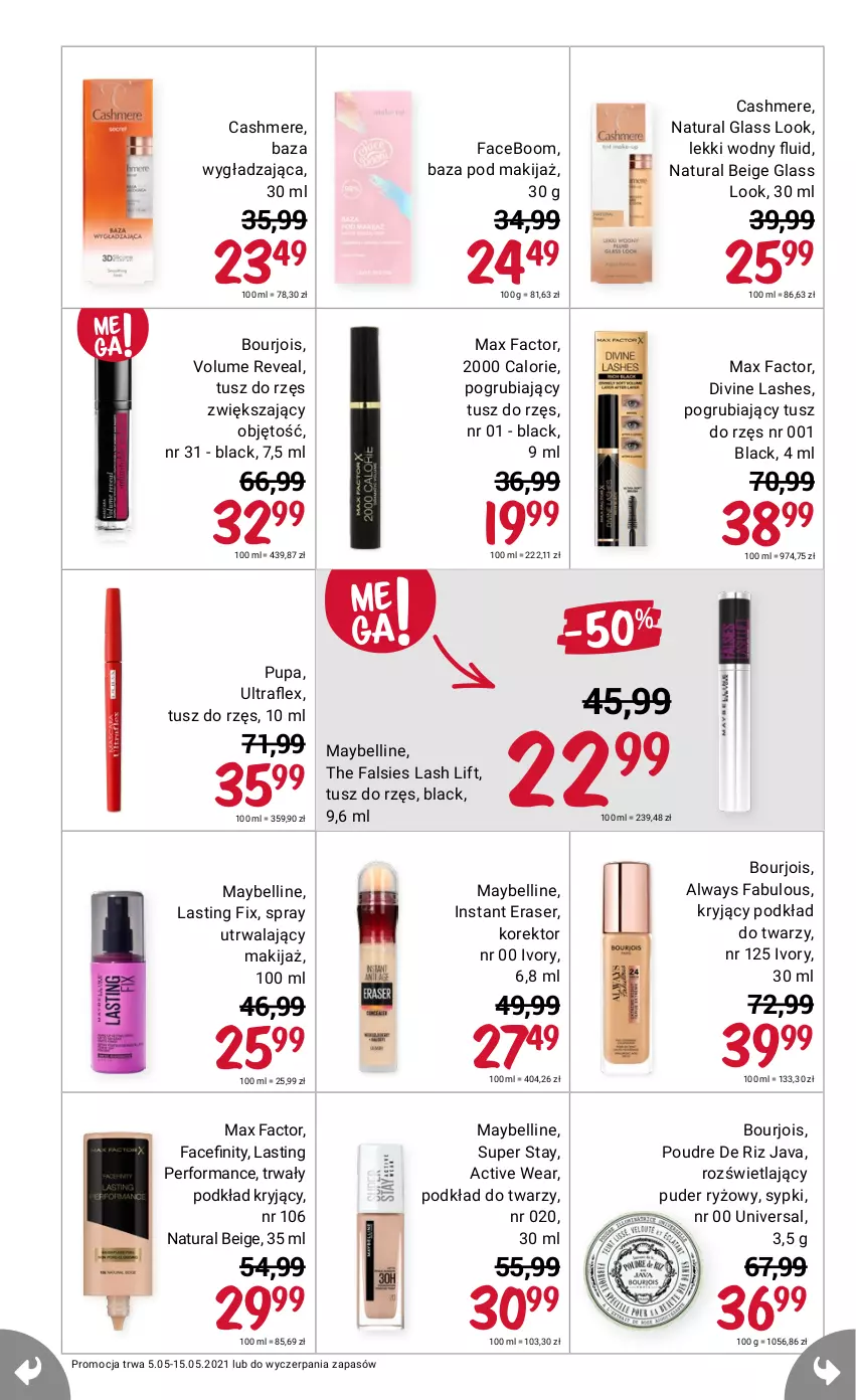 Gazetka promocyjna Rossmann - Maj - ważna 05.05 do 15.05.2021 - strona 2 - produkty: Always, Bell, Bourjois, Divine, Fa, Lack, Makijaż, Max Factor, Maybelline, Podkład, Podkład do twarzy, Puder, Pupa, Ryż, Ser, Tusz