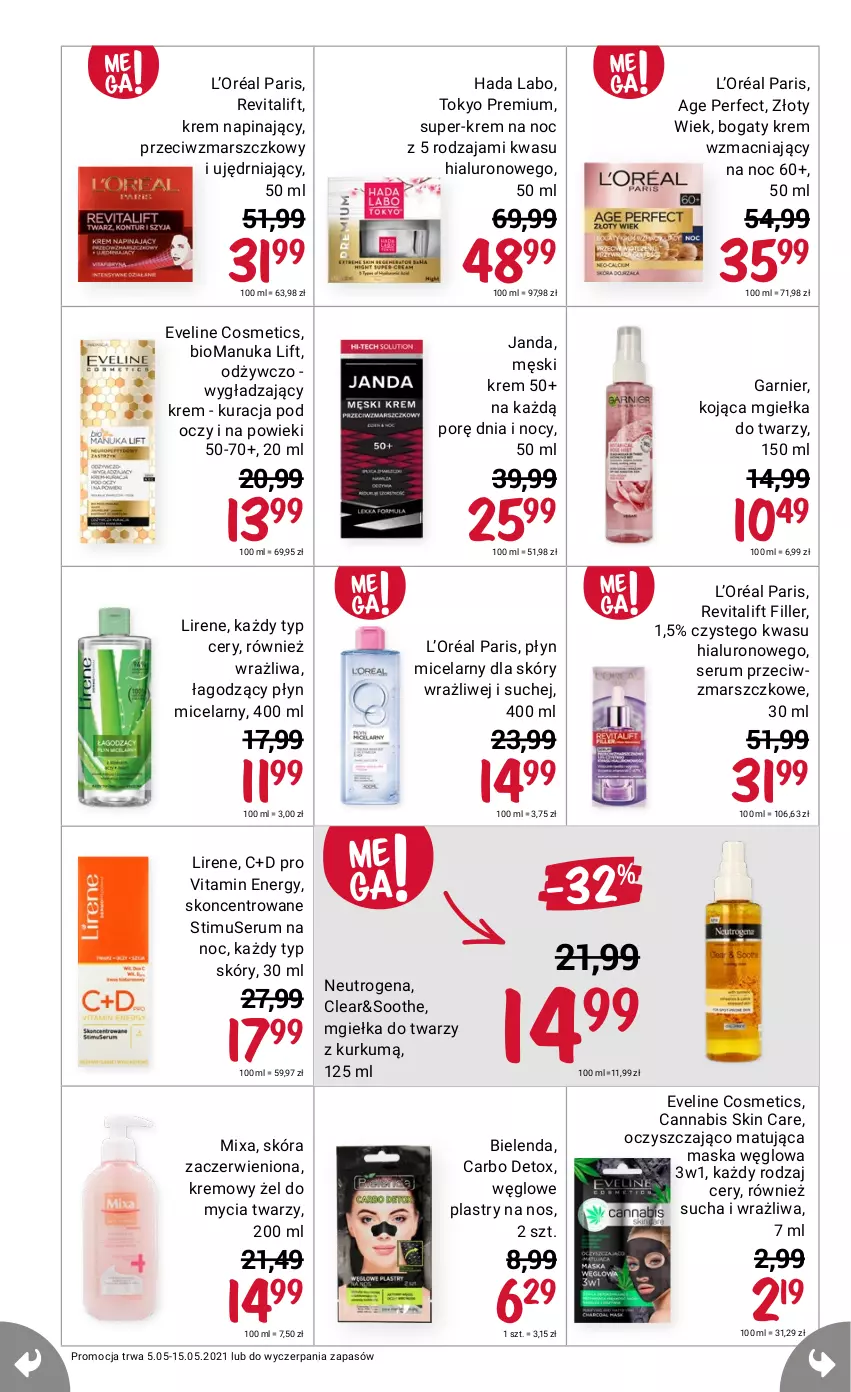 Gazetka promocyjna Rossmann - Maj - ważna 05.05 do 15.05.2021 - strona 4 - produkty: Bielenda, Eveline, Garnier, Krem na noc, L’Oréal, Lirene, Mars, Maska, Mgiełka do twarzy, Mixa, Mus, Neutrogena, Płyn micelarny, Por, Rum, Ser, Serum