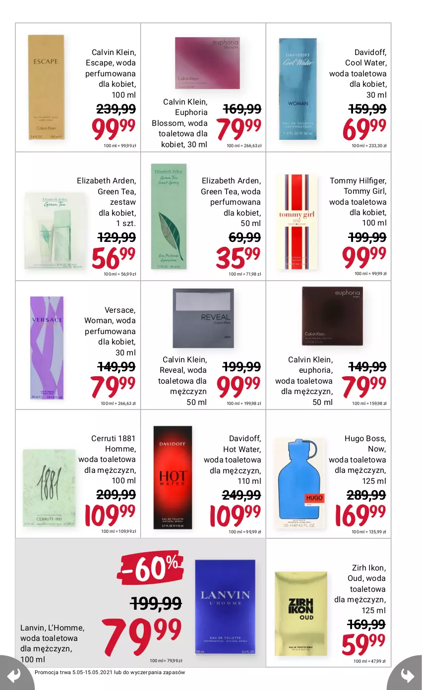 Gazetka promocyjna Rossmann - Maj - ważna 05.05 do 15.05.2021 - strona 5 - produkty: Calvin Klein, Cerruti, Davidoff, Elizabeth Arden, Hugo Boss, Lanvin, Perfum, Versace, Woda, Woda perfumowana, Woda toaletowa