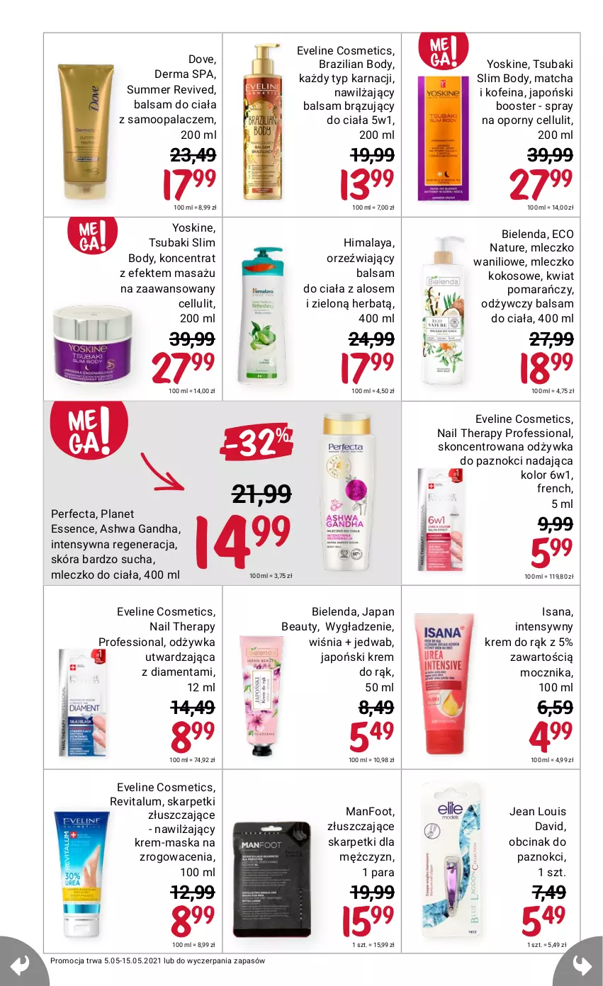 Gazetka promocyjna Rossmann - Maj - ważna 05.05 do 15.05.2021 - strona 6 - produkty: Balsam do ciała, Bielenda, Body, Booster, Dove, Eveline, Himalaya, Isana, Karp, Kokos, Krem do rąk, Maska, Mleczko, Mleczko do ciała, Nawilżający balsam, Odżywka, Perfecta, Por, Skarpetki, Yoskine