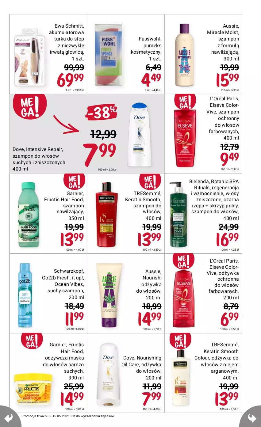 Gazetka promocyjna Rossmann - Maj - ważna 05.05 do 15.05.2021 - strona 7 - produkty: Akumulator, Bielenda, Dove, Elseve, Ewa Schmitt, Fa, Fructis, Garnier, Got2b, L’Oréal, Maska, Maska do włosów, Odżywka, Olej, Pumeks, Schwarzkopf, Skrzyp polny, Suchy szampon, Szampon, Tarka, Tarka do stóp