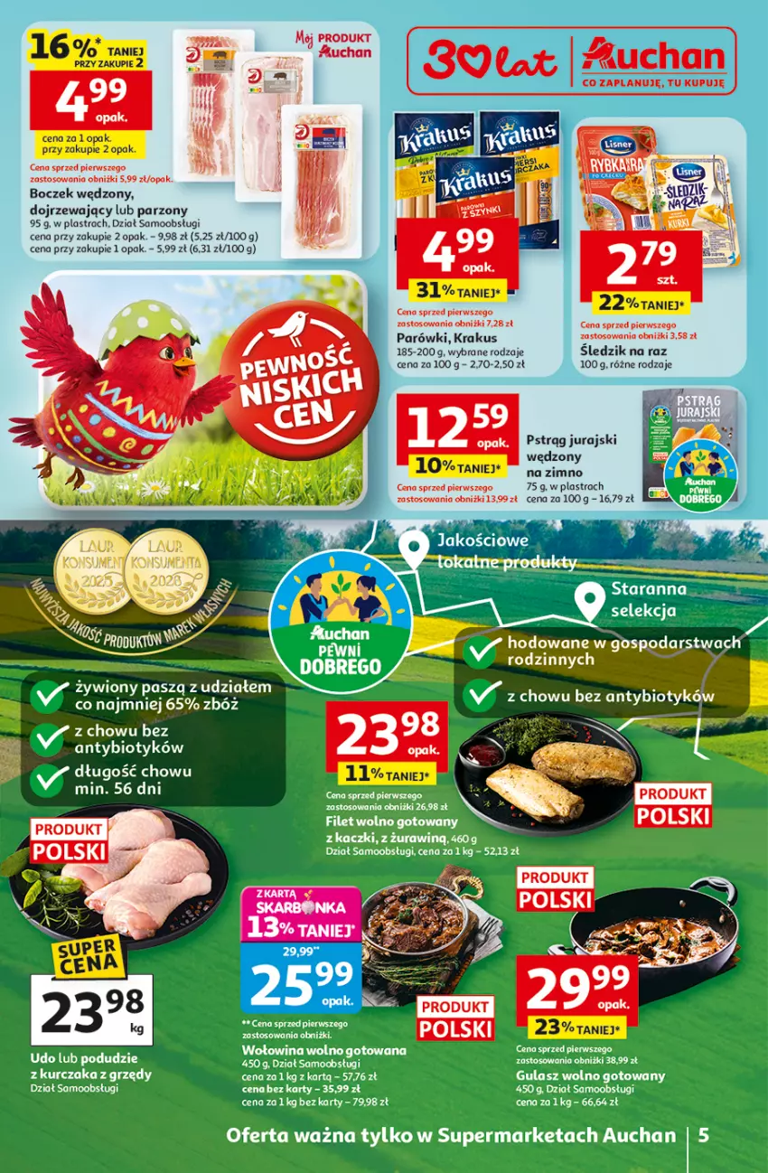 Gazetka promocyjna Auchan - Gazetka 30 Lat Supermarket Auchan - ważna 12.03 do 18.03.2026 - strona 5 - produkty: Boczek, Parówki, Pstrąg, Tera