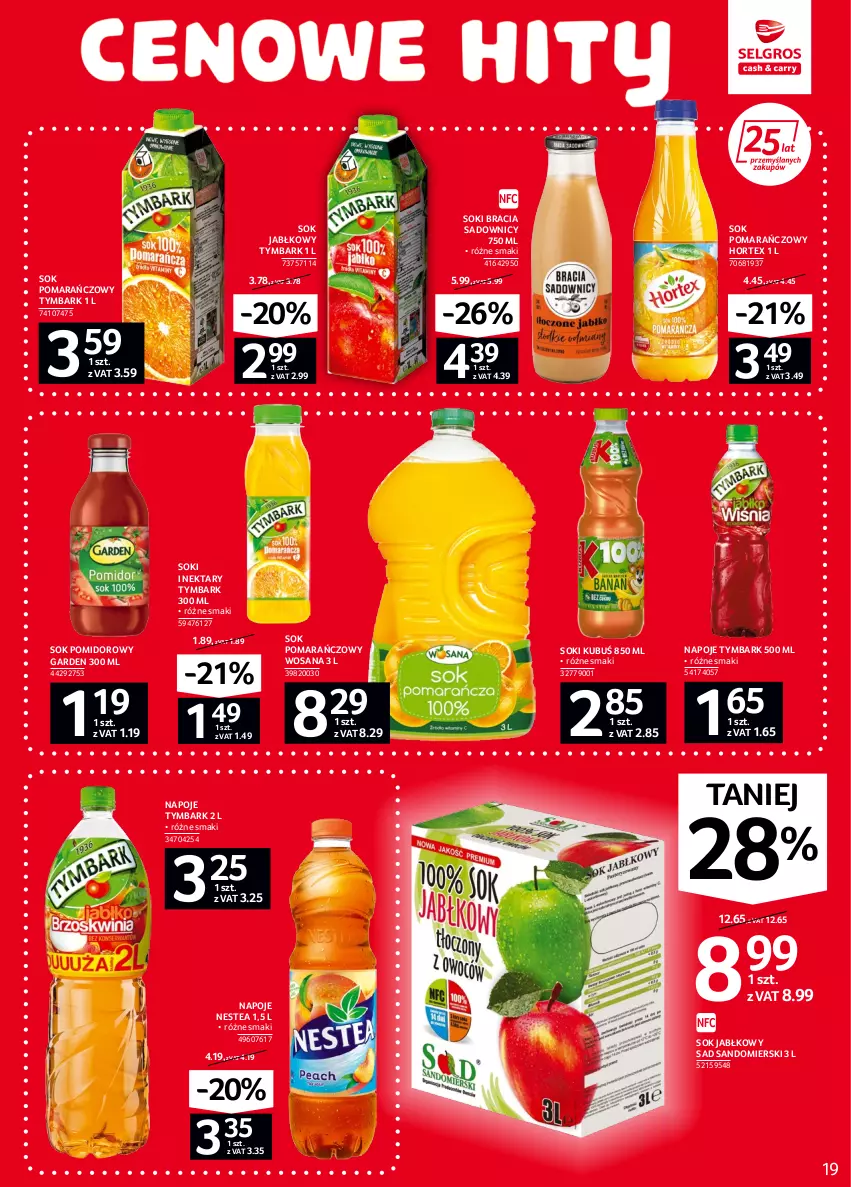 Gazetka promocyjna Selgros - Oferta spożywcza - ważna 02.06 do 14.06.2022 - strona 19 - produkty: Hortex, Kubuś, Napoje, Nektar, Nestea, Sok, Sok jabłkowy, Sok pomarańczowy, Sok pomidorowy, Tymbark, Wosana