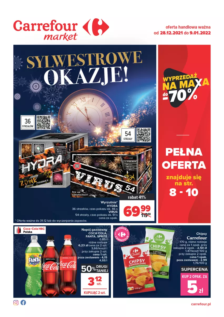 Gazetka promocyjna Carrefour - Gazetka Market Okazje grudnia - ważna 01.12 do 31.12.2021 - strona 1 - produkty: Chipsy, Coca-Cola, Fa, Fanta, Kosz, Napój, Napój gazowany, Sprite, Strzałów, Wyrzutnia