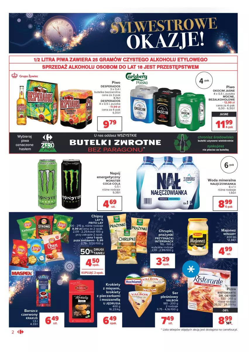 Gazetka promocyjna Carrefour - Gazetka Market Okazje grudnia - ważna 01.12 do 31.12.2021 - strona 2 - produkty: Chipsy, Chrupki, Coca-Cola, Desperados, Koc, Kosz, Krakus, Majonez, Nałęczowianka, Napój, Okocim, Piec, Pieczarka, Piwo, Przysnacki, Winiary, Woda, Woda mineralna