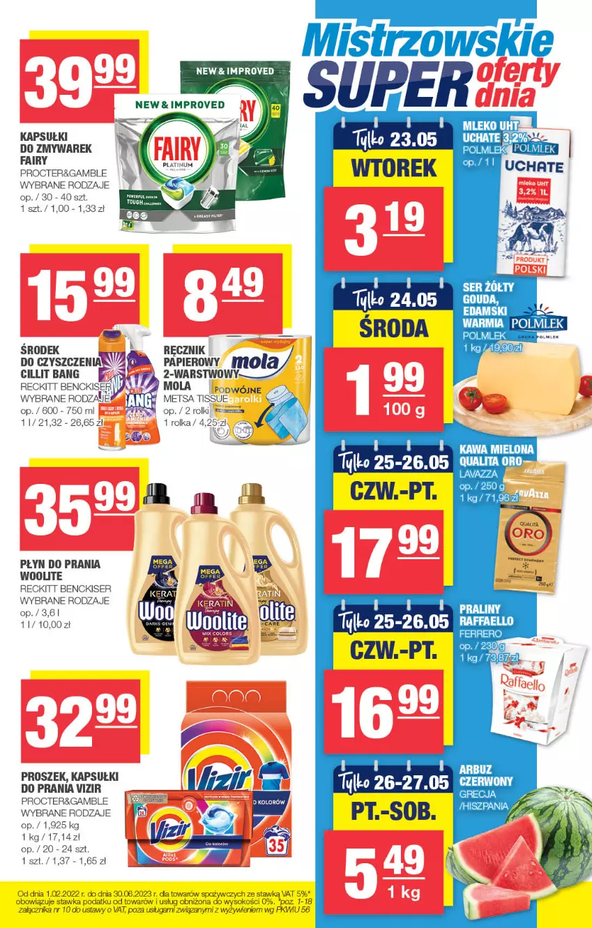 Gazetka promocyjna Spar - EuroSpar - ważna 14.05 do 24.05.2023 - strona 13 - produkty: Fa, Fairy, Kawa, Kawa mielona, Lavazza, Mleko, Mola, Papier, Płyn do prania, POLMLEK, Praliny, Ręcznik, Rolki, Ser, Sok, Vizir, Woolite