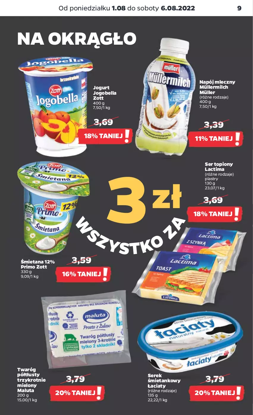 Gazetka promocyjna Netto - Artykuły spożywcze - ważna 01.08 do 06.08.2022 - strona 9 - produkty: Bell, Bella, Jogobella, Jogurt, Müller, Müllermilch, Napój, Napój mleczny, Ser, Ser topiony, Serek, Top, Twaróg, Twaróg półtłusty, Zott