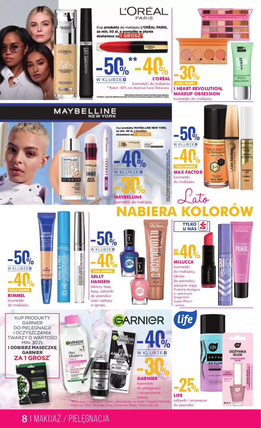 Gazetka promocyjna Super Pharm - Gazetka - ważna 15.06 do 28.06.2023 - strona 8 - produkty: Bell, Fa, Garnier, Herbata, Kosmetyki do pielęgnacji, L’Oréal, Lakier, Makijaż, Max Factor, Maybelline, Rajstopy, Sally Hansen, SESSIO, Sztuczne rzęsy, Top, Tusz