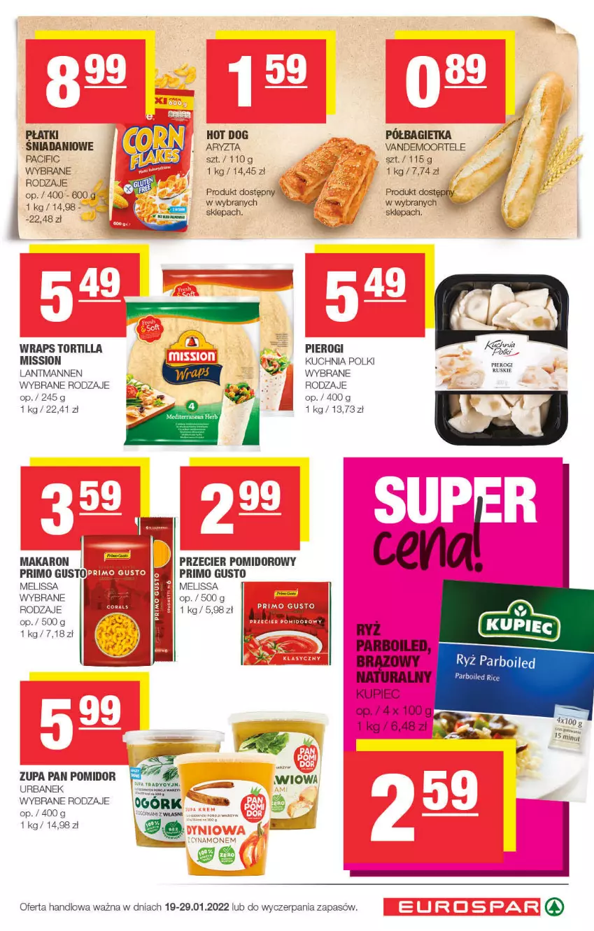 Gazetka promocyjna Spar - EuroSpar - ważna 16.01 do 26.01.2022 - strona 5 - produkty: Bagietka, Cif, Danio, Hot dog, Kuchnia, Kupiec, Makaron, Piec, Pierogi, Ryż, Ryż parboiled, Tortilla, Zupa