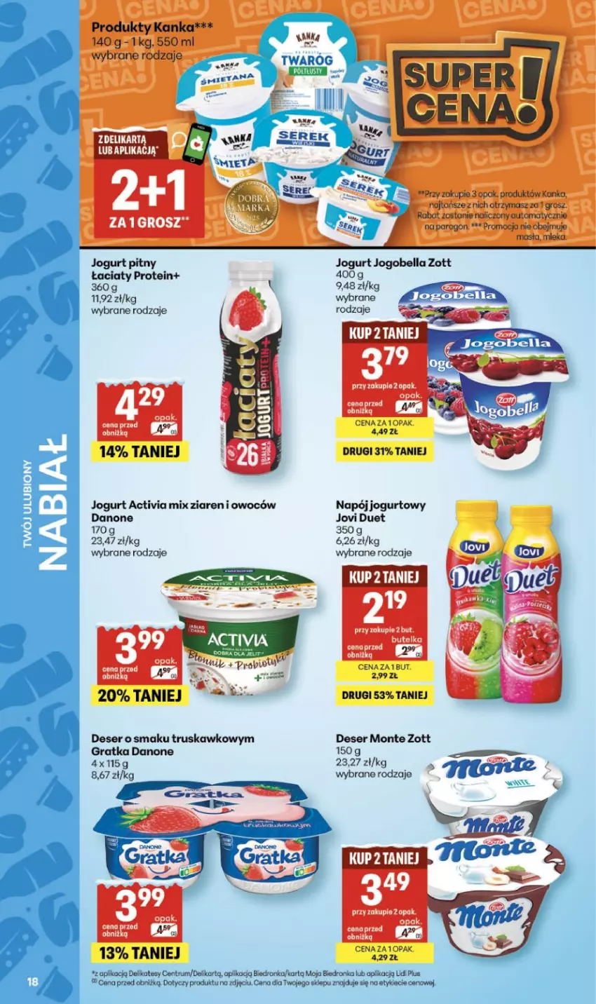 Gazetka promocyjna Delikatesy Centrum - Franczyza DC03 Czwartek - ważna 15.01 do 21.01.2026 - strona 18 - produkty: Activia, Bell, Bella, Danone, Deser, Dron, Gra, Jogobella, Jogurt, Monte, Napój, Napój jogurtowy, Rum, Ser, Twaróg, Zott