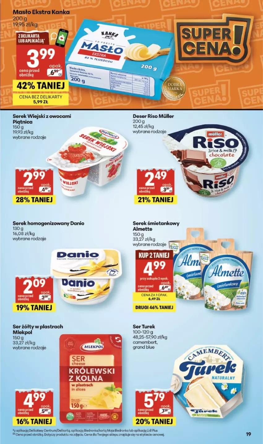 Gazetka promocyjna Delikatesy Centrum - Franczyza DC03 Czwartek - ważna 15.01 do 21.01.2026 - strona 19 - produkty: Almette, Danio, Deser, Gra, Masło, Piątnica, Piwo, Ser, Serek, Serek homogenizowany, Serek wiejski