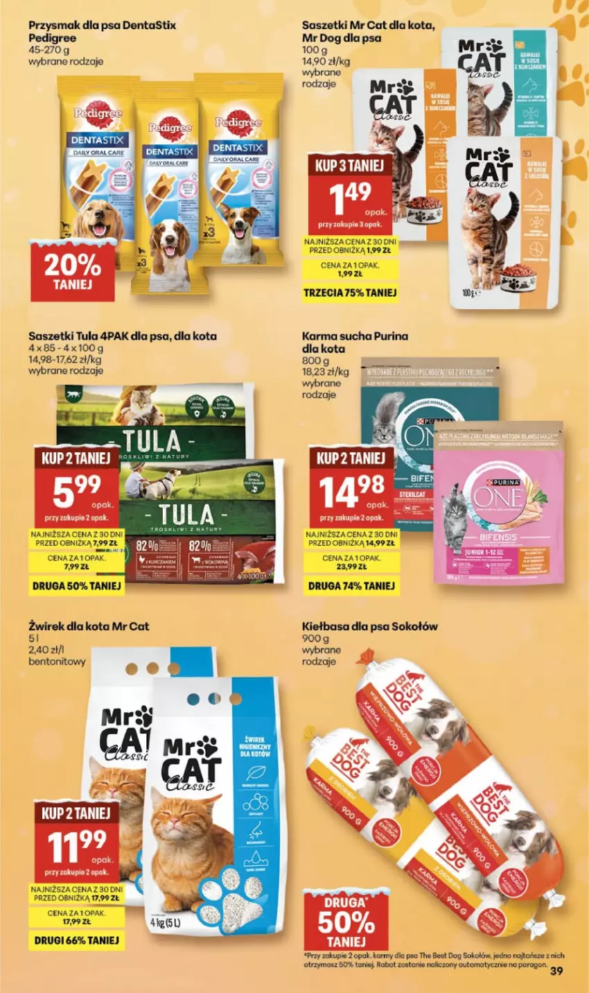 Gazetka promocyjna Delikatesy Centrum - Franczyza DC03 Czwartek - ważna 15.01 do 21.01.2026 - strona 39 - produkty: Kiełbasa, Pedigree, Por, Przysmak dla psa, Pur, Purina, Sok, Sokołów, Top