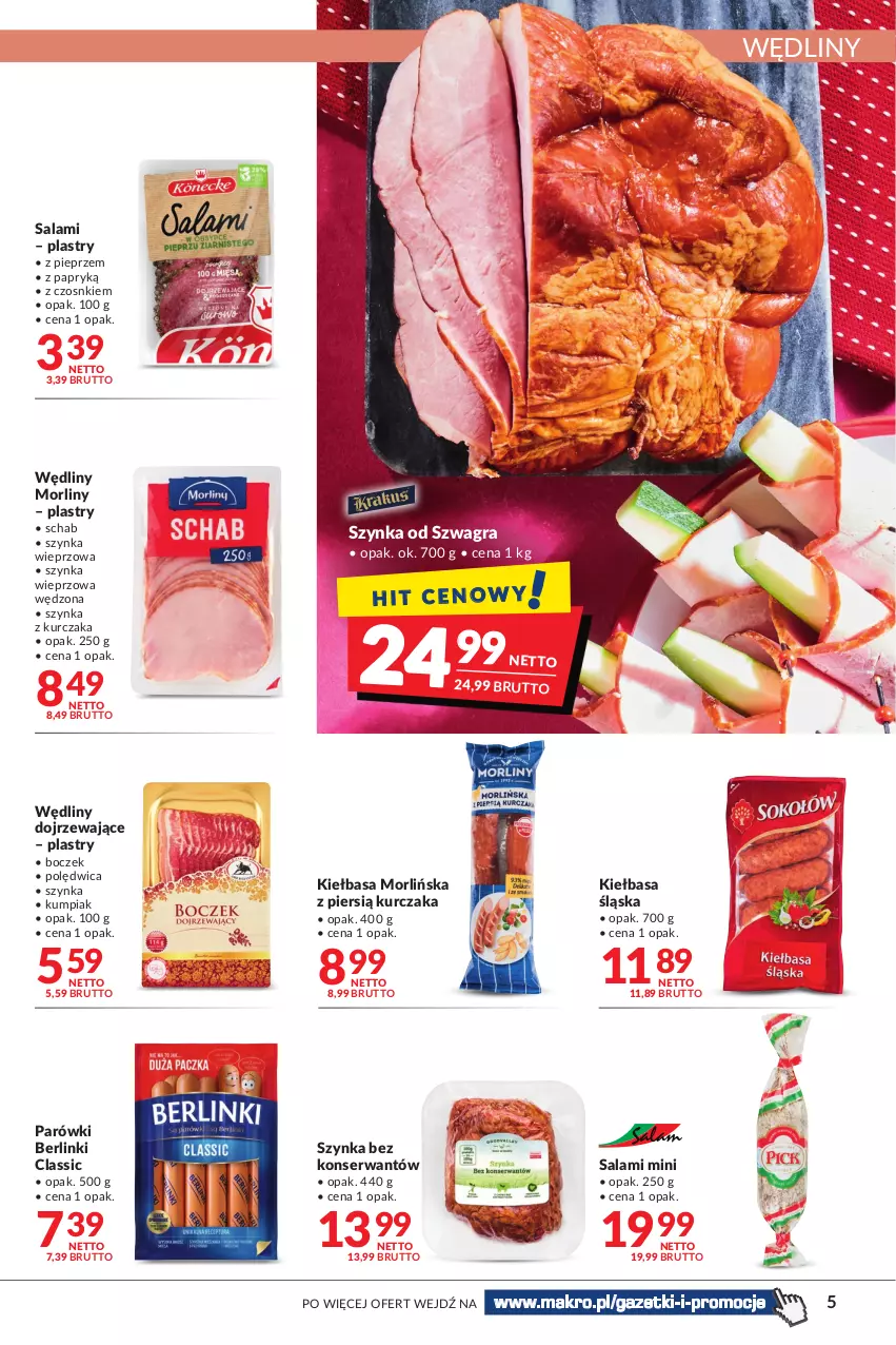 Gazetka promocyjna Makro - [Oferta promocyjna] Artykuły spożywcze i przemysłowe - ważna 08.02 do 21.02.2022 - strona 5 - produkty: Berlinki, Boczek, Gra, Kiełbasa, Kiełbasa śląska, Kurczak, Morliny, Parówki, Pieprz, Polędwica, Salami, Ser, Szynka, Szynka wieprzowa