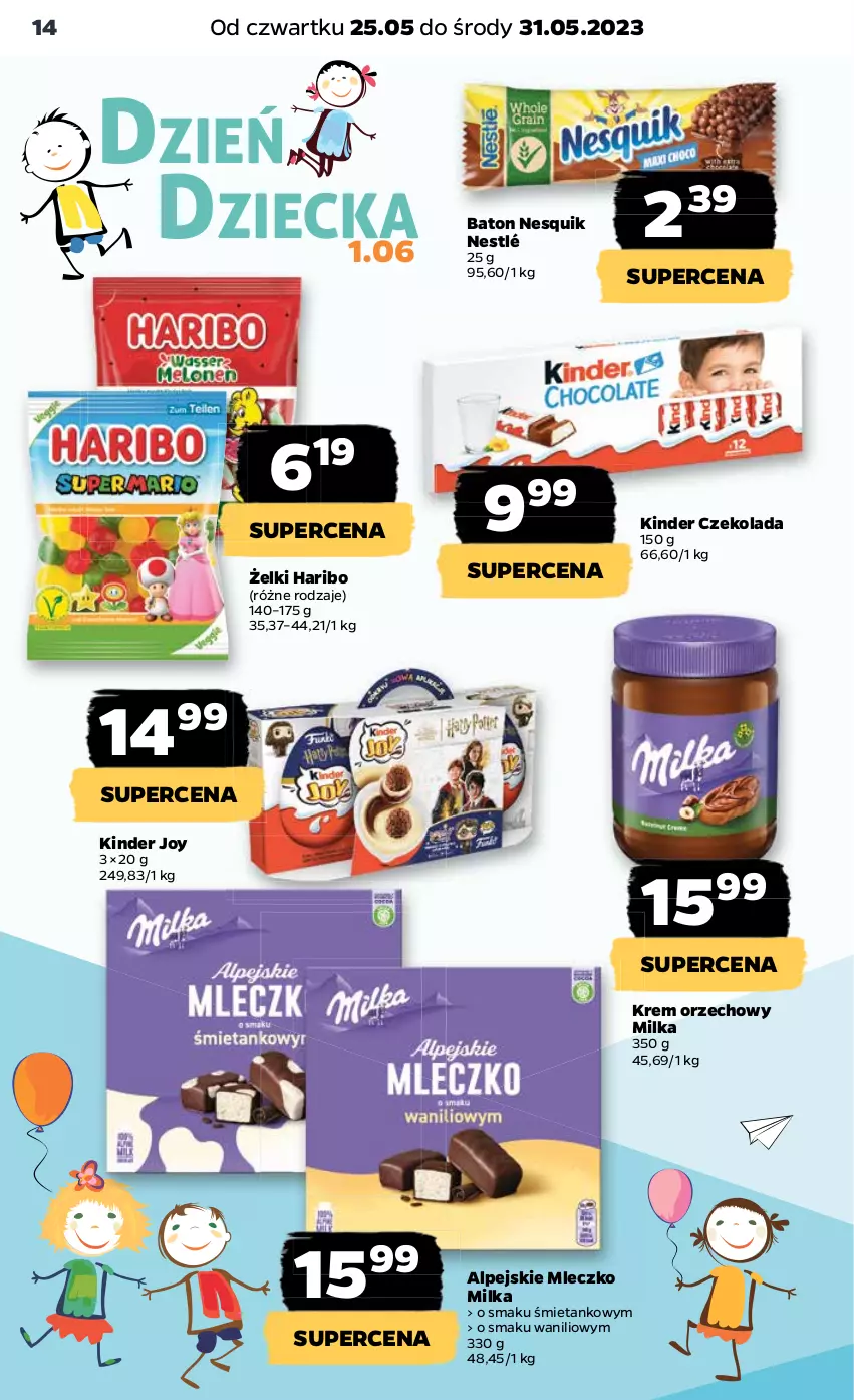 Gazetka promocyjna Netto - Artykuły spożywcze - ważna 25.05 do 31.05.2023 - strona 14 - produkty: Baton, Czekolada, Haribo, Kinder, Krem orzechowy, Milka, Mleczko, Nesquik, Nestlé