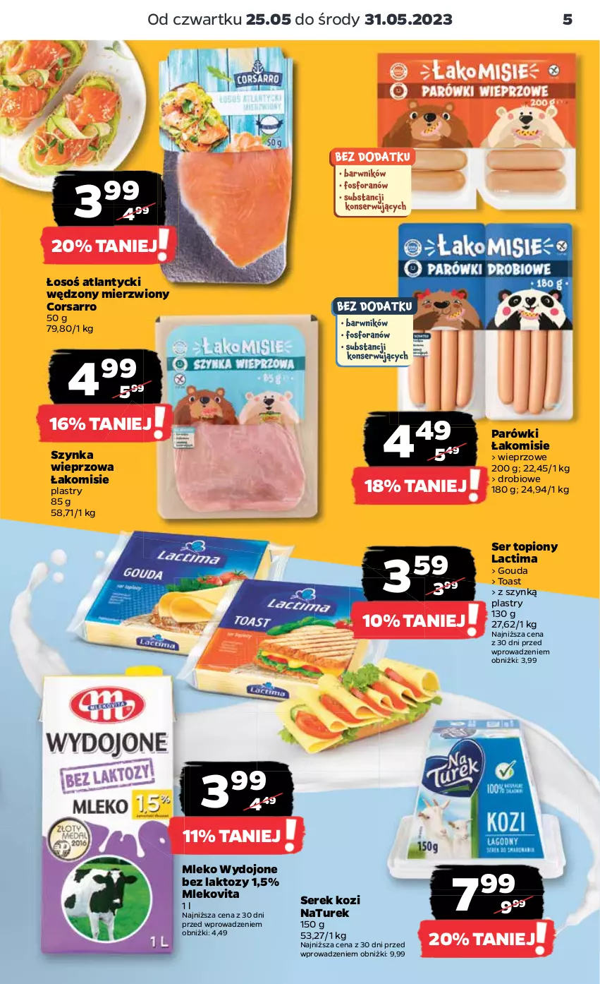 Gazetka promocyjna Netto - Artykuły spożywcze - ważna 25.05 do 31.05.2023 - strona 5 - produkty: Gouda, Mleko, Mlekovita, NaTurek, Parówki, Ser, Ser topiony, Serek, Szynka, Szynka wieprzowa, Top