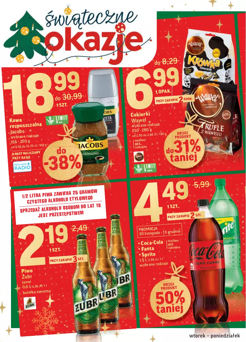 Gazetka promocyjna Intermarche - Gazetka promocyjna - ważna 30.11 do 06.12.2021 - strona 16 - produkty: Fa, Fanta, Jacobs, Kawa, Kawa rozpuszczalna, Piwo, Sprite, Top, Wawel