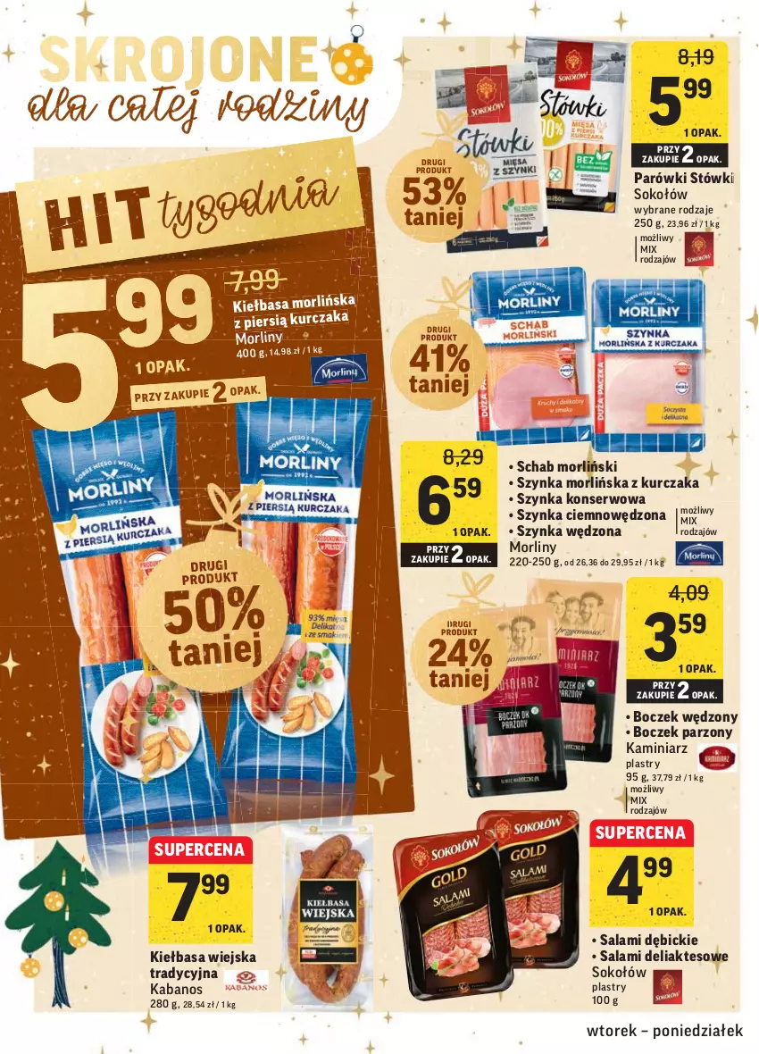 Gazetka promocyjna Intermarche - Gazetka promocyjna - ważna 30.11 do 06.12.2021 - strona 28 - produkty: BIC, Boczek, Kabanos, Kiełbasa, Kiełbasa wiejska, Kurczak, Morliny, Parówki, Salami, Ser, Sok, Sokołów, Szynka, Szynka konserwowa