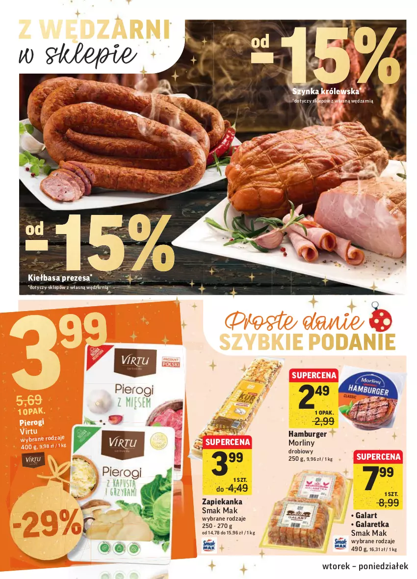 Gazetka promocyjna Intermarche - Gazetka promocyjna - ważna 30.11 do 06.12.2021 - strona 30 - produkty: Burger, Gala, Galaretka, Hamburger, Kiełbasa, Morliny, Pierogi, Szynka, Szynka Królewska, Zapiekanka