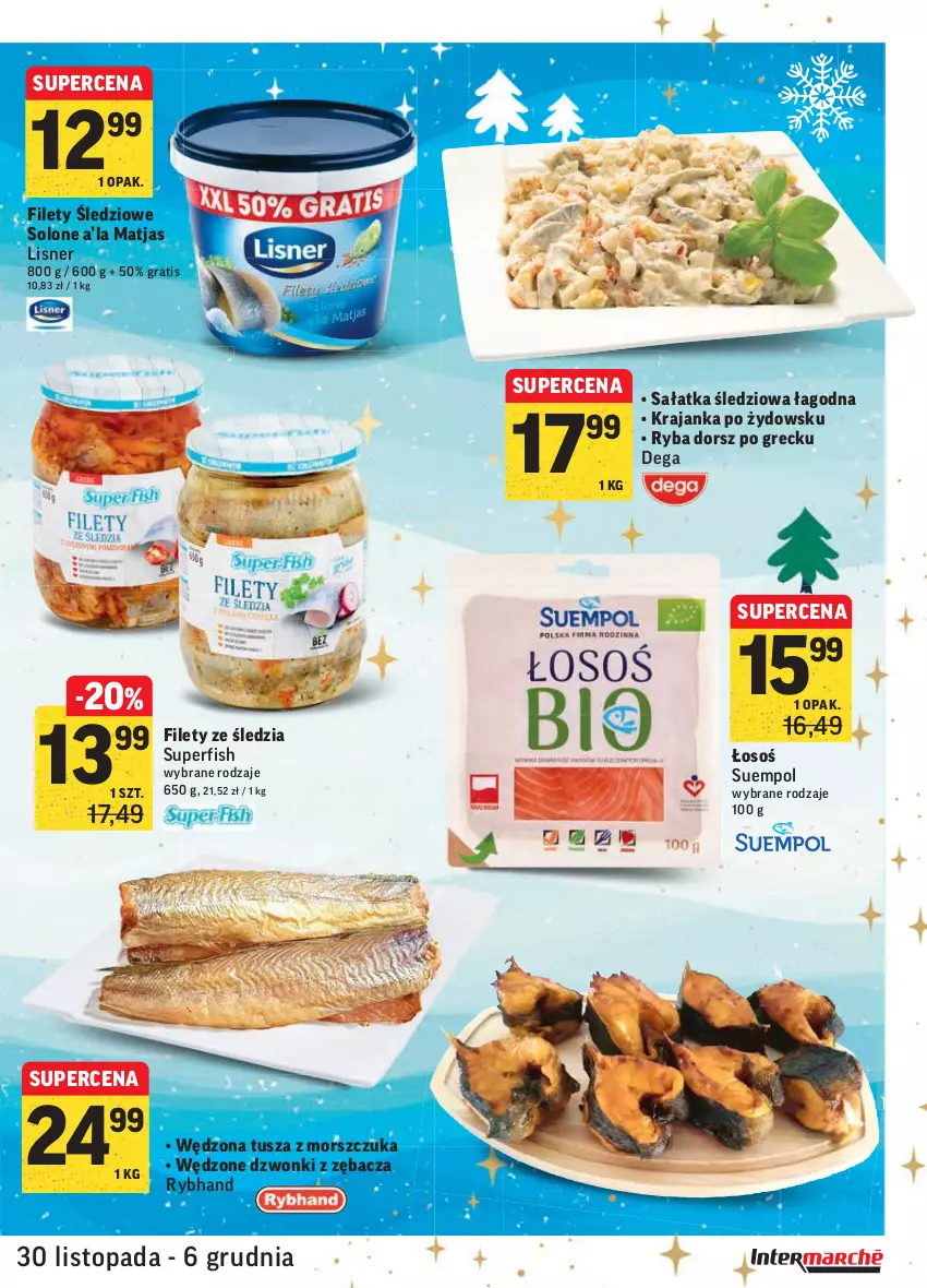 Gazetka promocyjna Intermarche - Gazetka promocyjna - ważna 30.11 do 06.12.2021 - strona 33 - produkty: Dega, Dorsz, Gra, Lisner, Matjas, Ryba, Sałat, Sałatka, Suempol, Top, Tusz