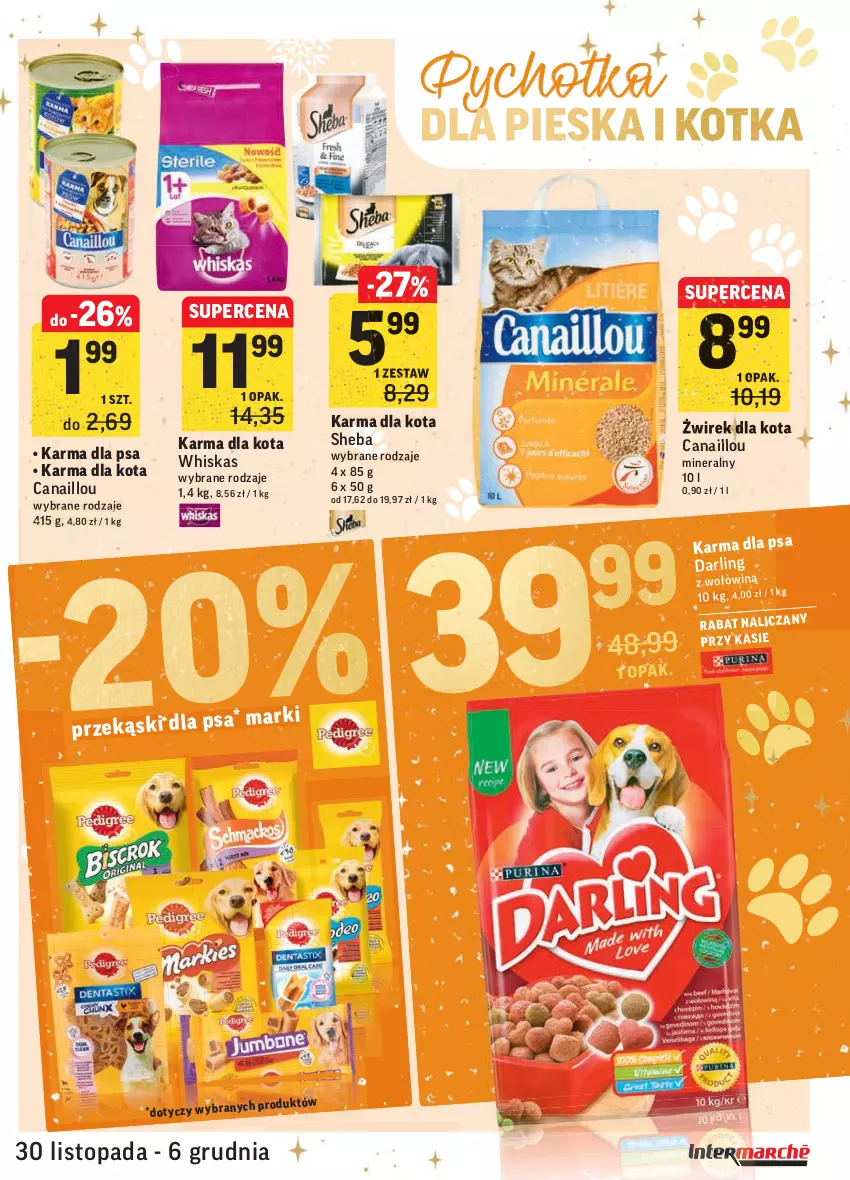 Gazetka promocyjna Intermarche - Gazetka promocyjna - ważna 30.11 do 06.12.2021 - strona 43 - produkty: Canaillou, Przekąski dla psa, Sheba, Top, Whiskas