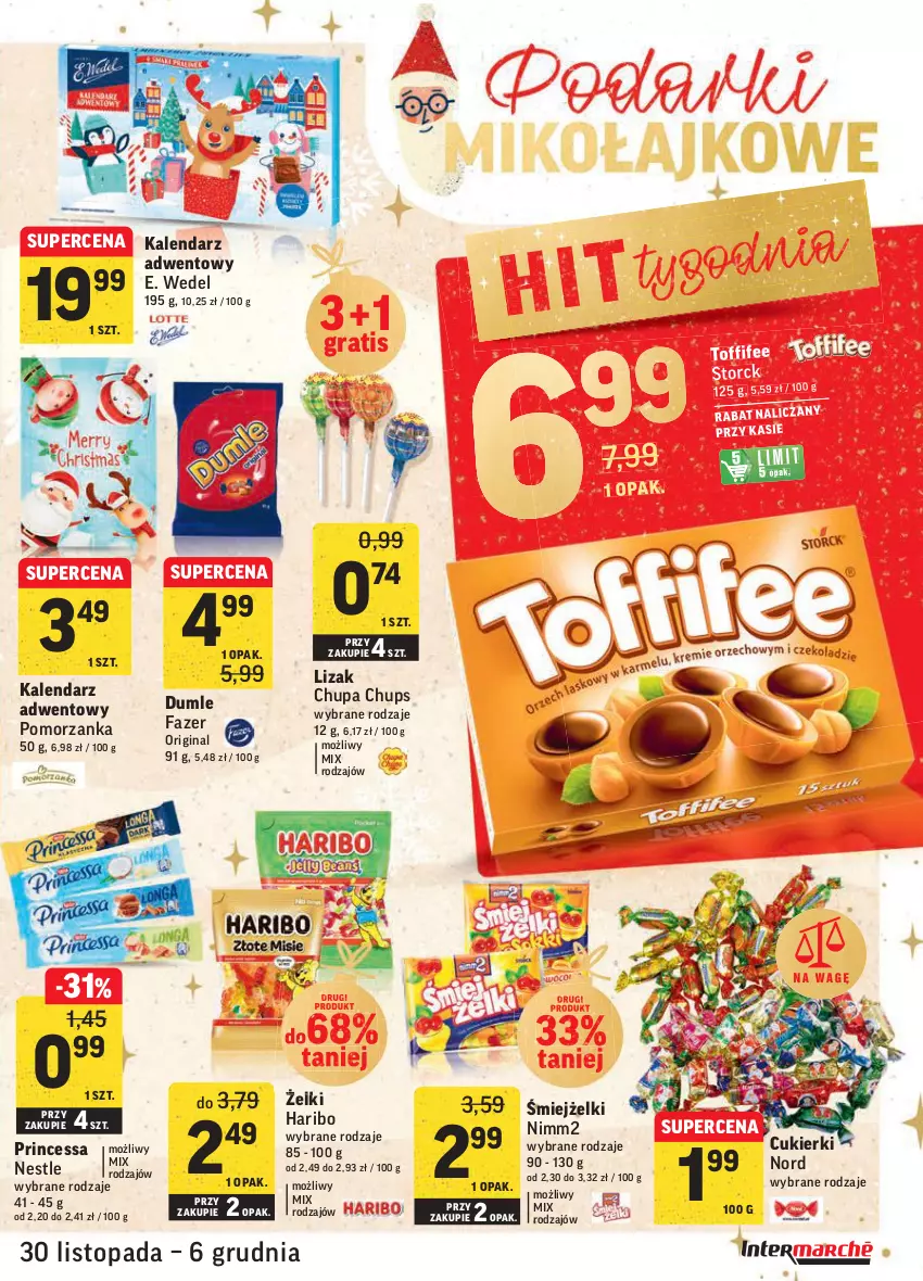 Gazetka promocyjna Intermarche - Gazetka promocyjna - ważna 30.11 do 06.12.2021 - strona 5 - produkty: Chupa Chups, Cukier, Cukierki, E. Wedel, Fa, Gin, Gra, Haribo, Kalendarz, Kalendarz adwentowy, Nimm2, Princessa, Top