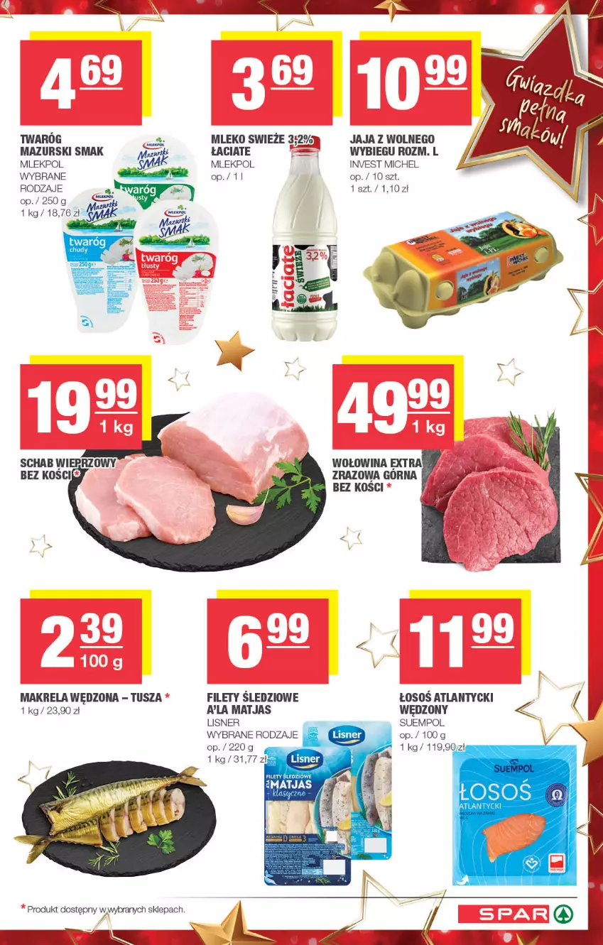 Gazetka promocyjna Spar - Spar - ważna 15.12 do 25.12.2024 - strona 3 - produkty: Jaja, Lisner, Matjas, Mleko, Schab wieprzowy, Suempol, Tusz, Wołowina