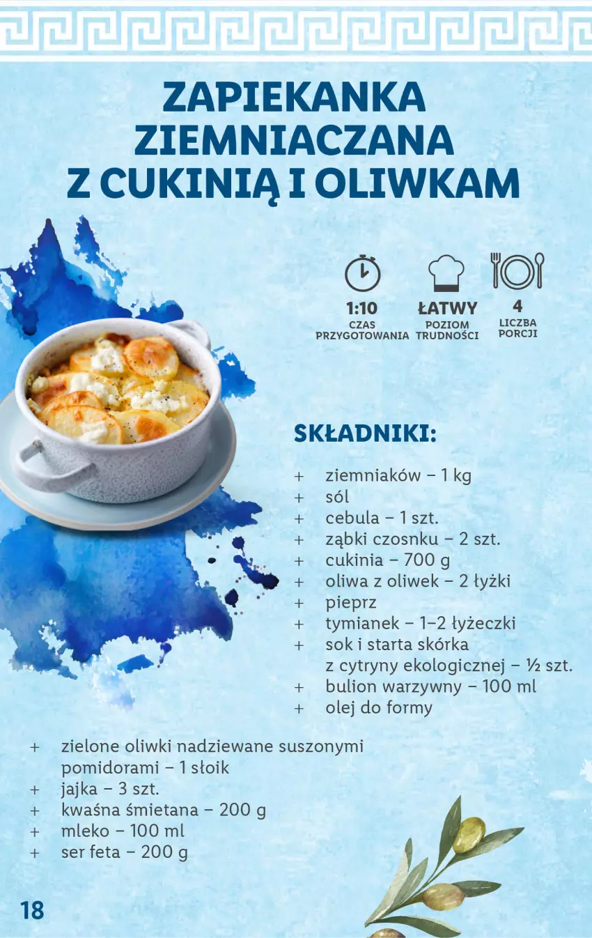 Gazetka promocyjna Lidl - KATALOG GRECJA - ważna 22.05 do 27.05.2023 - strona 18 - produkty: Bulion, Cebula, Cytryny, Feta, Lion, Mleko, Olej, Oliwa z oliwek, Oliwki, Pieprz, Por, Ser, Sok, Sól, Tarta, Zapiekanka