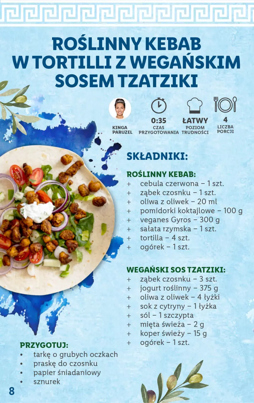 Gazetka promocyjna Lidl - KATALOG GRECJA - ważna 22.05 do 27.05.2023 - strona 8 - produkty: Cebula, Cebula czerwona, Cytryny, Danio, Gyros, Jogurt, Kebab, Mięta, Ogórek, Oliwa z oliwek, Papier, Pomidorki, Por, Sałat, Sok, Sól, Sos, Sznurek, Tortilla