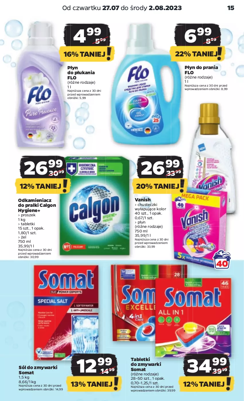 Gazetka promocyjna Netto - Artykuły spożywcze - ważna 27.07 do 02.08.2023 - strona 15 - produkty: Calgon, Chusteczki, LG, Odkamieniacz, Płyn do płukania, Płyn do prania, Pralki, Sól, Somat, Tablet, Tabletki do zmywarki, Vanish, Zmywarki