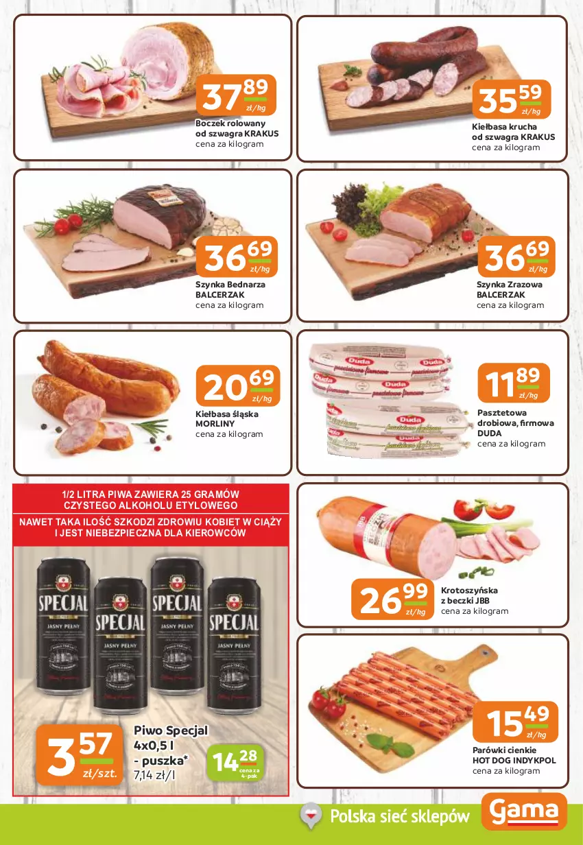 Gazetka promocyjna Gama - Gazetka Gama - ważna 30.10 do 11.11.2025 - strona 3 - produkty: Boczek, Duda, Gra, Hot dog, Kiełbasa, Kiełbasa krucha, Kiełbasa śląska, Krakus, Morliny, Parówki, Pasztet, Piec, Piwa, Piwo, Szynka
