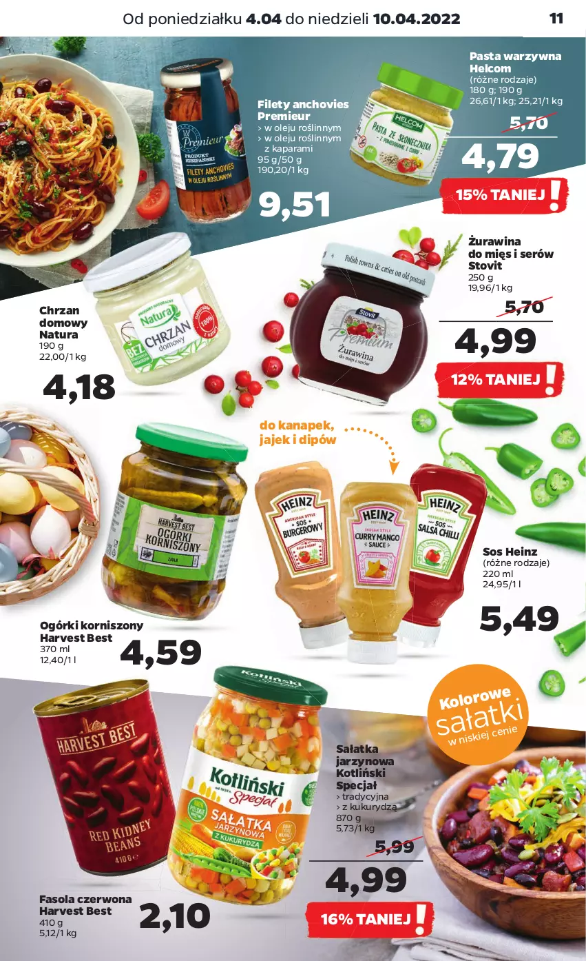 Gazetka promocyjna Netto - Gazetka spożywcza - ważna 04.04 do 10.04.2022 - strona 11 - produkty: Chrzan, Fa, Fasola, Heinz, HELCOM, Korniszony, Olej, Pasta warzywna, Sałat, Sałatka, Ser, Sos