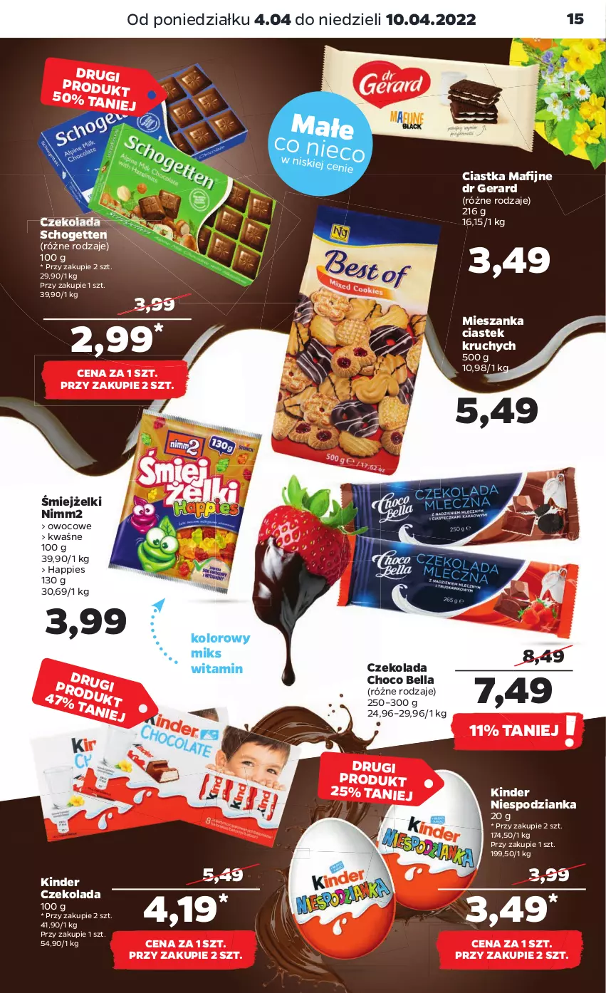 Gazetka promocyjna Netto - Gazetka spożywcza - ważna 04.04 do 10.04.2022 - strona 15 - produkty: Bell, Bella, Ciastka, Czekolada, Dr Gerard, Kinder, Nimm2, Schogetten, Stek