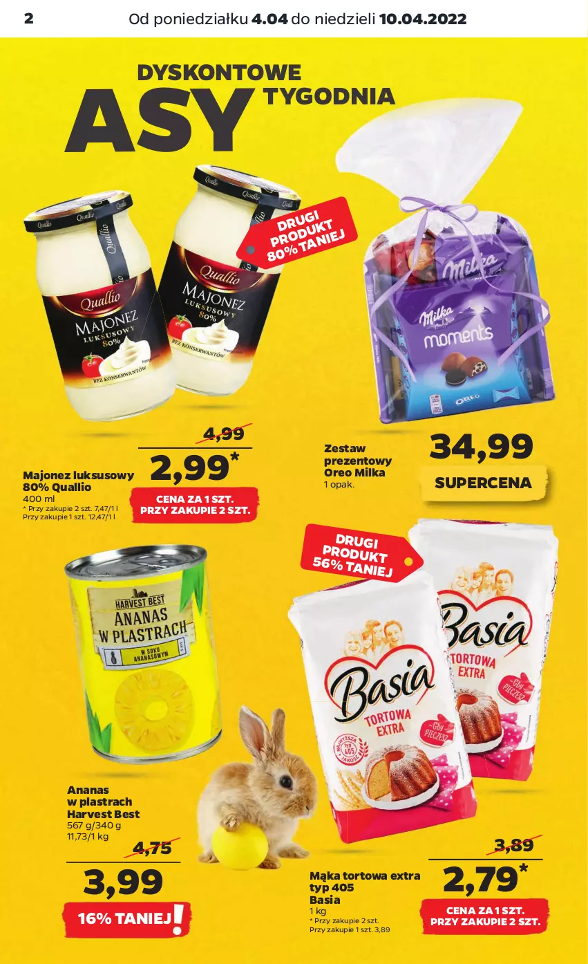 Gazetka promocyjna Netto - Gazetka spożywcza - ważna 04.04 do 10.04.2022 - strona 2 - produkty: Ananas, Ananas w plastrach, Basia, Majonez, Mąka, Mąka tortowa, Milka, Oreo, Zestaw prezentowy