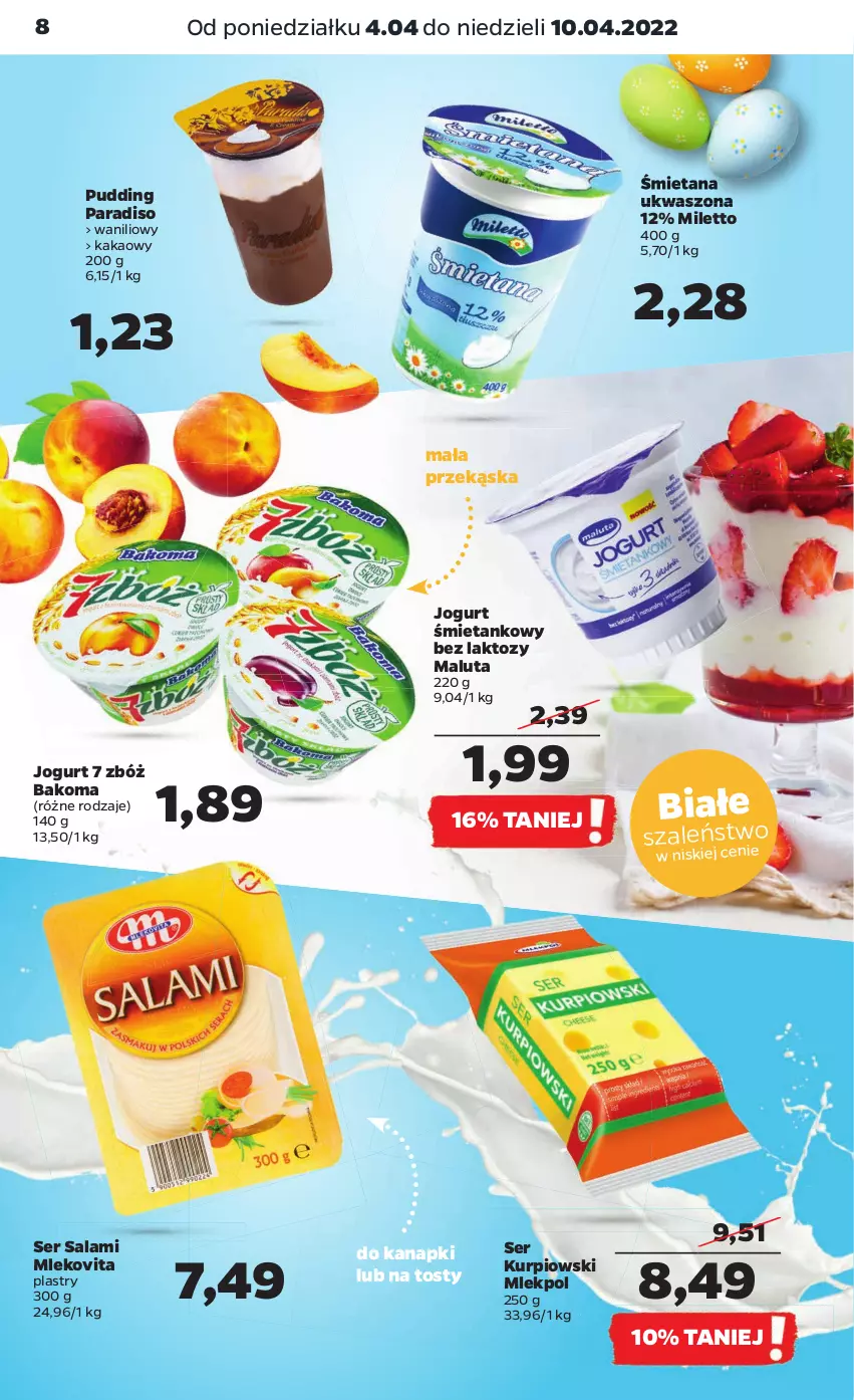 Gazetka promocyjna Netto - Gazetka spożywcza - ważna 04.04 do 10.04.2022 - strona 8 - produkty: Bakoma, Jogurt, Kakao, Mleko, Mlekovita, Pudding, Salami, Ser, Ser salami, Szal