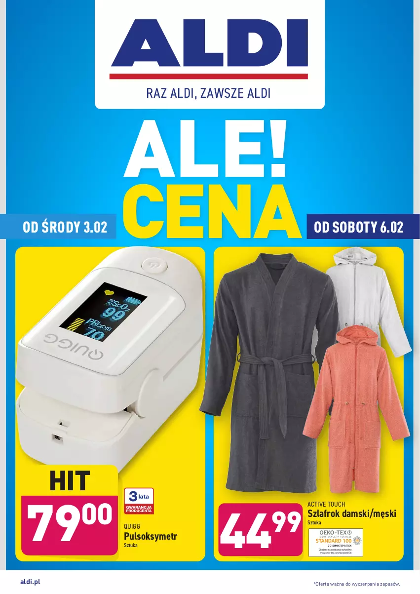 Gazetka promocyjna Aldi - Hity od Środy i Soboty - ważna 03.02 do 06.02.2021 - strona 1 - produkty: Pulsoksymetr, Sok, Szlafrok