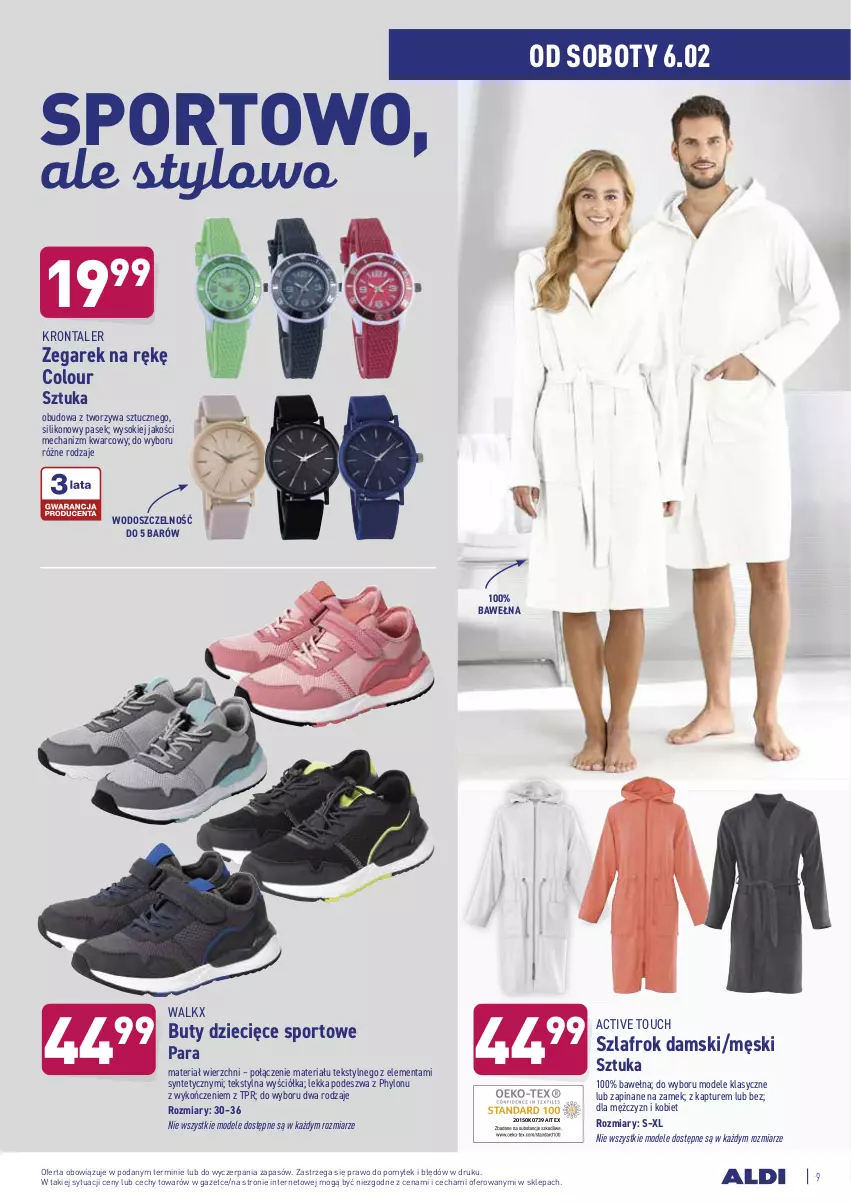 Gazetka promocyjna Aldi - Hity od Środy i Soboty - ważna 03.02 do 06.02.2021 - strona 9 - produkty: Buty, Dzieci, Pasek, Por, Sok, Sport, Szlafrok, Wełna, Zegar, Zegarek