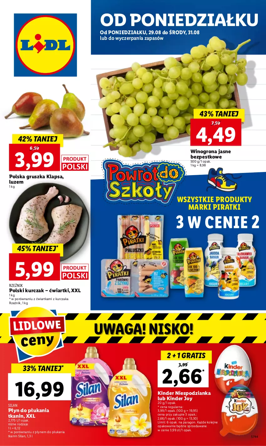 Gazetka promocyjna Lidl - GAZETKA - ważna 29.08 do 31.08.2022 - strona 1 - produkty: Gra, Kinder, Kurczak, Olej, Płyn do płukania, Por, Silan, Waga, Wino, Winogrona