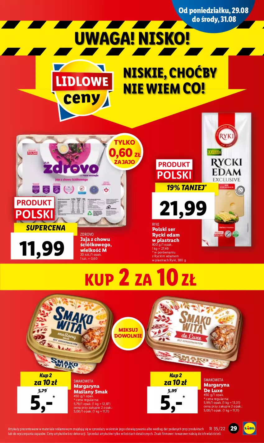 Gazetka promocyjna Lidl - GAZETKA - ważna 29.08 do 31.08.2022 - strona 33 - produkty: Edam, Jaja, Margaryna, Por, Rycki Edam, Ser, Smakowita, Waga