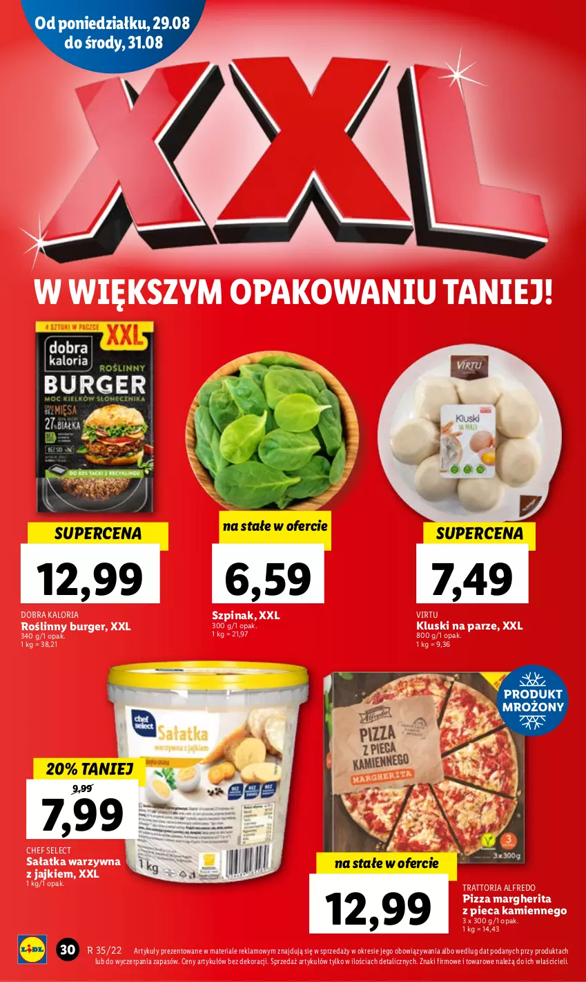 Gazetka promocyjna Lidl - GAZETKA - ważna 29.08 do 31.08.2022 - strona 34 - produkty: Burger, Kluski na parze, Piec, Pizza, Pizza margherita, Roślinny burger, Sałat, Sałatka, Sałatka warzywna, Szpinak, Virtu